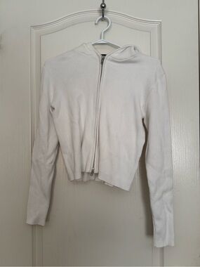 Brandy Melville Ribbed Zip Up Hoodie Crema